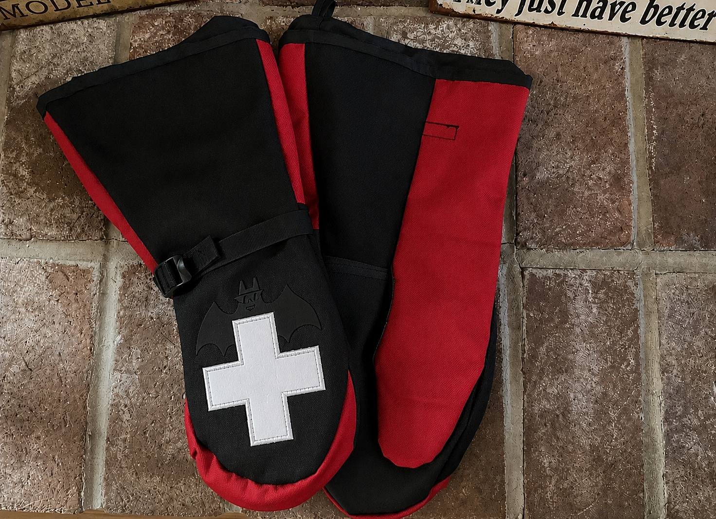Red Bat Mitt mittens with ski patrol cross insignia