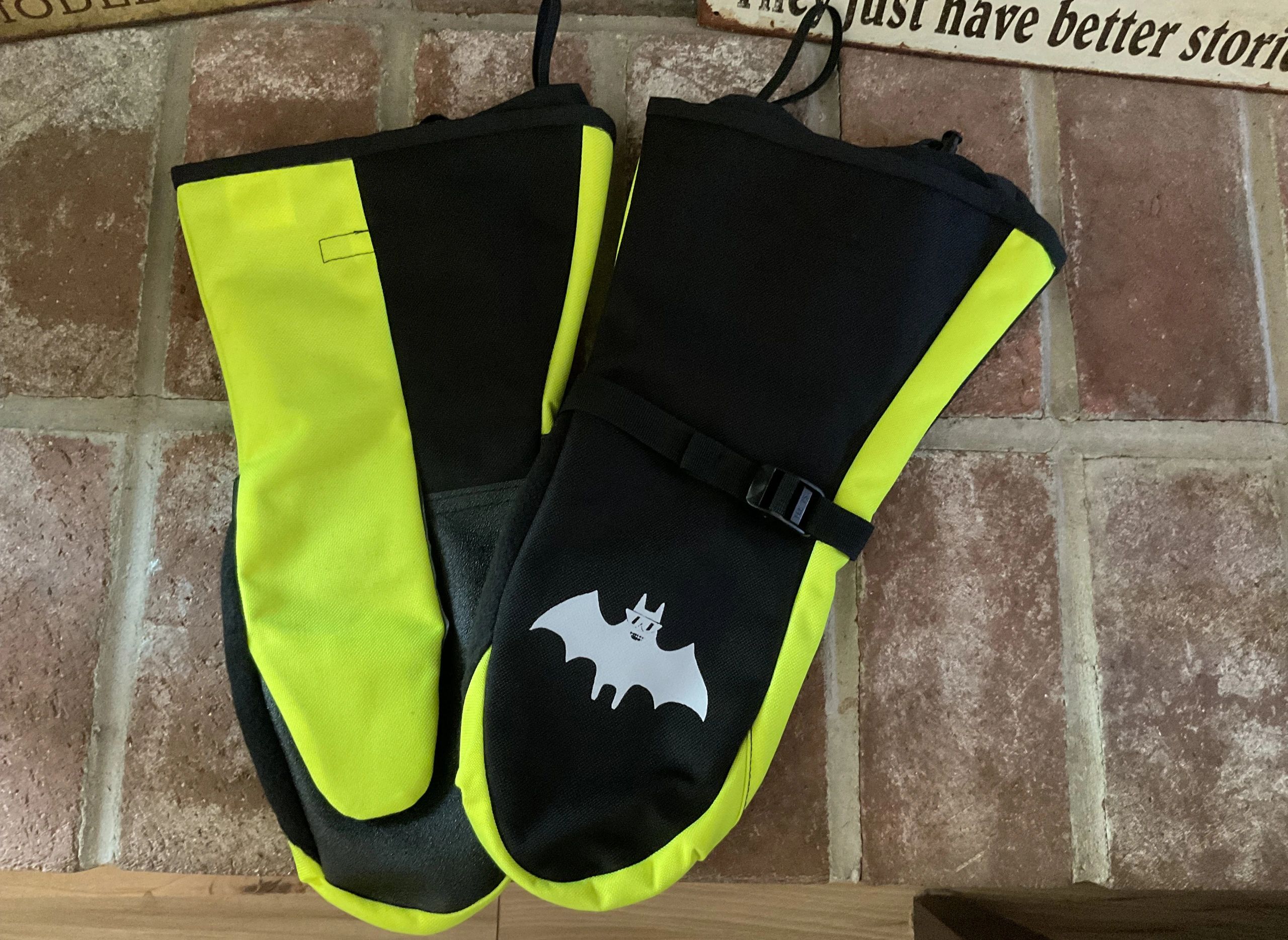 Neon yellow and black Bat Mitt mittens